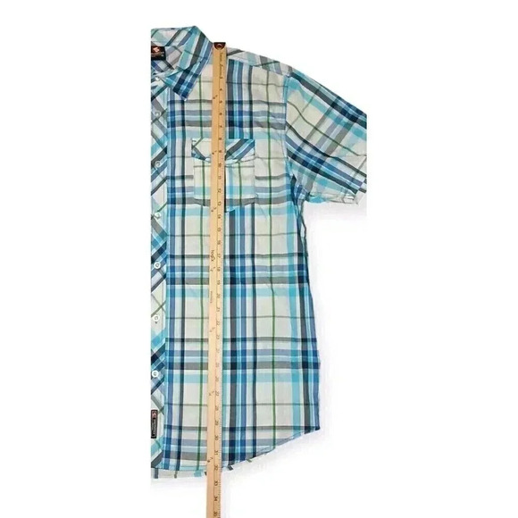 Southpole Men's Blue Plaid Button Down Short Sleeve Shirt Size XL - Picture 4 of 7